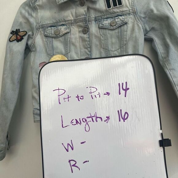 Gap Kids Button-Down Sequin Patches Denim Jacket Light Wash Blue Size M - Picture 13 of 13